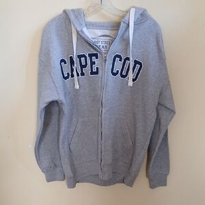 Gray Cape Cod Zip-Up Hoodie with Hood and Drawstrings